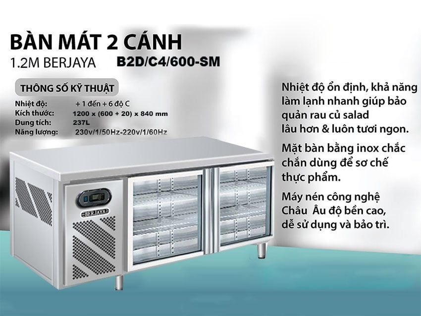 Bàn mát cánh kính Berjaya B2D/C4/600-SM - Ảnh 2