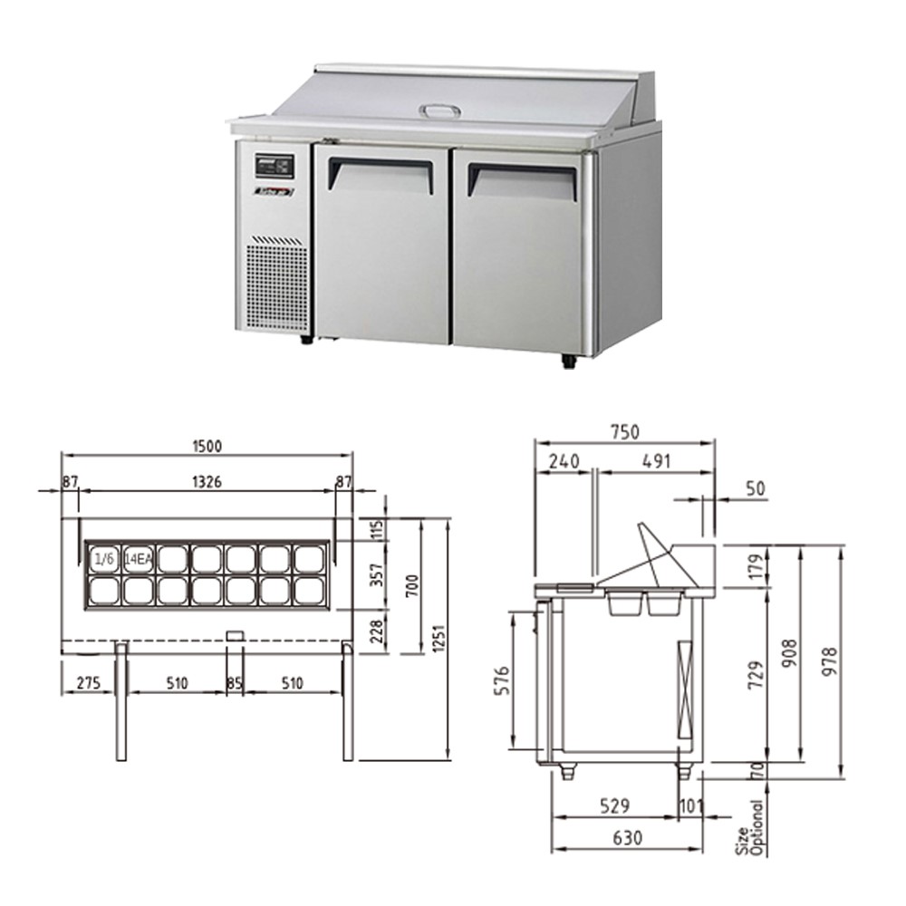 Bàn mát Salad 2 cánh Turbo Air KHR15-2 - Ảnh 4