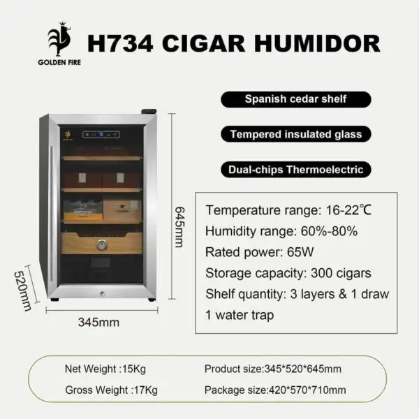Tủ Điện Bảo Quản Xì Gà Golden Fire H734 (200-250 Điếu) - Ảnh 3