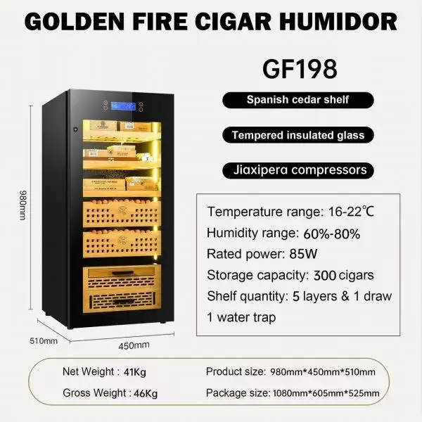Tủ Điện Bảo Quản Xì Gà Golden Fire GF 198 Black (400-500 Điếu) - Ảnh 3